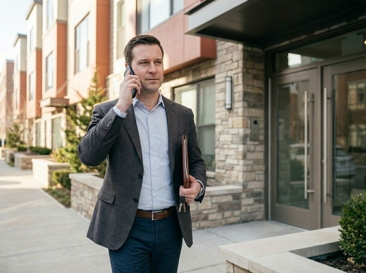 Real estate agent on phone between showings